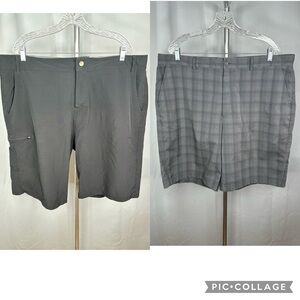 Lot of 2 Abbot Main Kirkland Men's Plaid & Solid Flat Front Shorts Sz 40